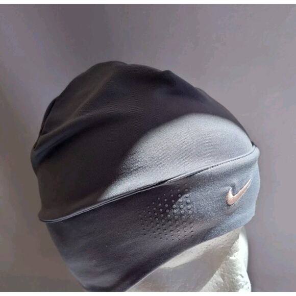 Womens Nike Running Beanie PONYTAIL HOLDER Thermal Run Gray Lightweight - Picture 7 of 9
